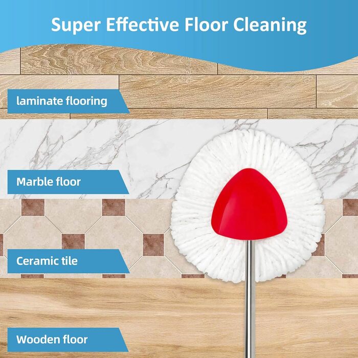 12 EasyWring rotating mop heads, microfiber pop replacement heads, 2 rotating mop covers. Microfiber mop heads can easily remove and absorb stubborn dirt.