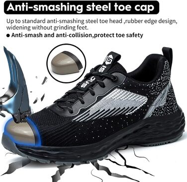 Зручні захисні черевики ISOOUS для чоловіків та жінок. Легкі, дихаючі, з металевим підноском, антиковзаючі, чорні, 43 EU