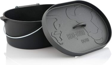 Чавунний казан BBQ-Toro Dutch Oven 9,3 л з кришкою, попередньо прожарений, без ніжок, чорний — каструля для запікання, тушкування, кухонний посуд