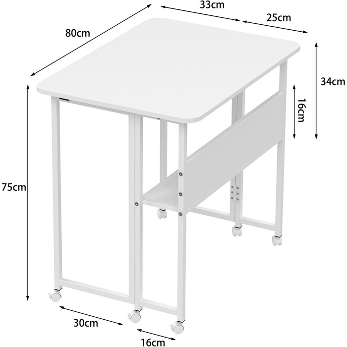 Стіл для ноутбука в ліжко Lapdesk, складний Betttisch, регульований кут 360°, портативний, для читання книг (80 x 58 x 75 см, білий)