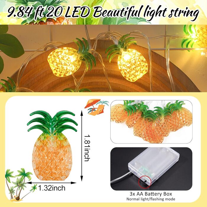 Гірлянда світлодіодна декоративна 300 см, 20 LED, марокканський стиль, тепле біле світло (ананас)