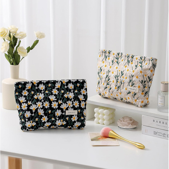Органайзер для косметики 2 шт. для подорожей, чорний з ромашками (Daisy)