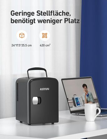 Міні-холодильник AstroAI, 4 літри, 6 банок, для авто, офісу, кімнати, косметики, 220V/12V, чорний