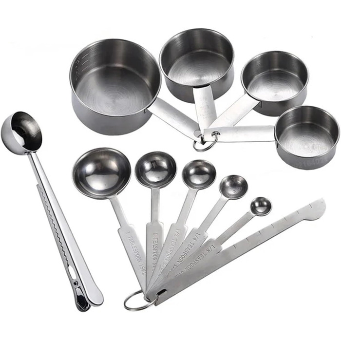 Measuring Spoon Set 8/10-Piece Stainless Steel Measuring Cups and Spoons, Stackable Serving Spoons, DIY Tools, Kitchen Accessories (11 Pieces)