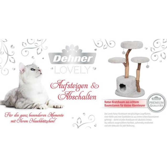 Котячий будиночок Dehner Premium Lovely: кігтеточка, лежанка, печера | для великих та маленьких котів | дерево, плюш, сизаль | стабільний, сучасний, сірий | 110 x 60 x 45 см