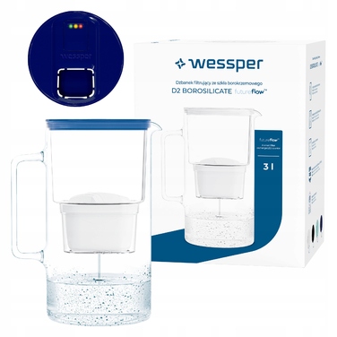 Скляний фільтраційний глечик Wessper D2 BOROSILICATE FF 3л, темно-синій + фільтр