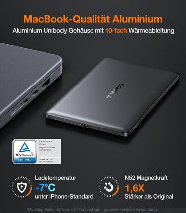 Powerbank TORRAS MiniMag Ultra Slim для iPhone 17 Pro Max, 5000mAh, MagSafe, USB-C, бездротова, сірий титан