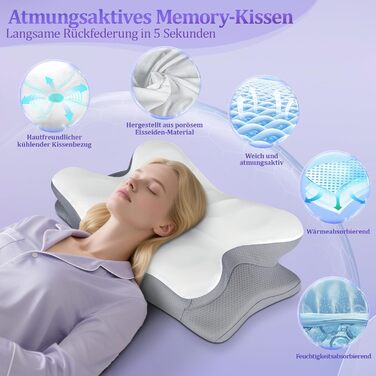 Подушка для шиї з Memory Foam - Ортопедична подушка для сну, бічних, спинних та тих, хто спить на животі. Підтримка шиї.