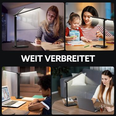 LED лампа настільна LENDOO з двома головками, регульована яскравість 700 люмен, 5 рівнів регулювання, 5 колірних режимів, USB-порт для зарядки та вбудований акумулятор 2000mAh, для дітей, спальні, читання, чорна