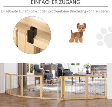 Захисне ґратка для собак PawHut - регульоване, самостійне, дерев'яне, 6 панелей, 70H x 432B см