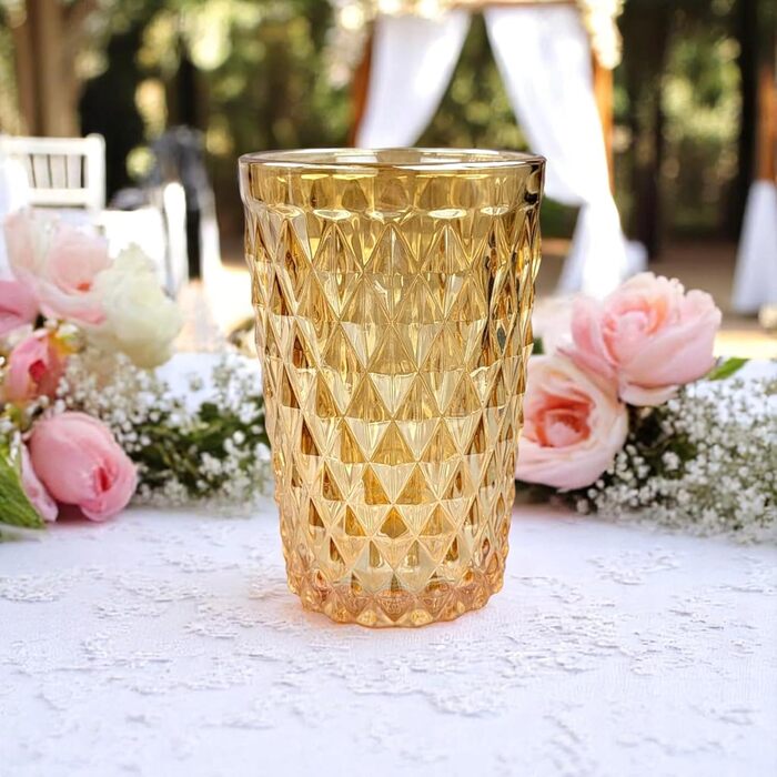 Вінтажний набір з 6 кольорових келихів для вина та напоїв з діамантовим візерунком (сітка), келихи Long Drink, коктейльні келихи з тисненням, скляний набір, склянка для вина, склянка для води, келих, склянка з золотим блиском