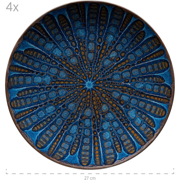 Набір столового посуду MÄSER Aquamarine (12 предметів) - тарілки для супу, десерту та їжі (3 шт. кожної), кераміка, блакитний, для 4 осіб