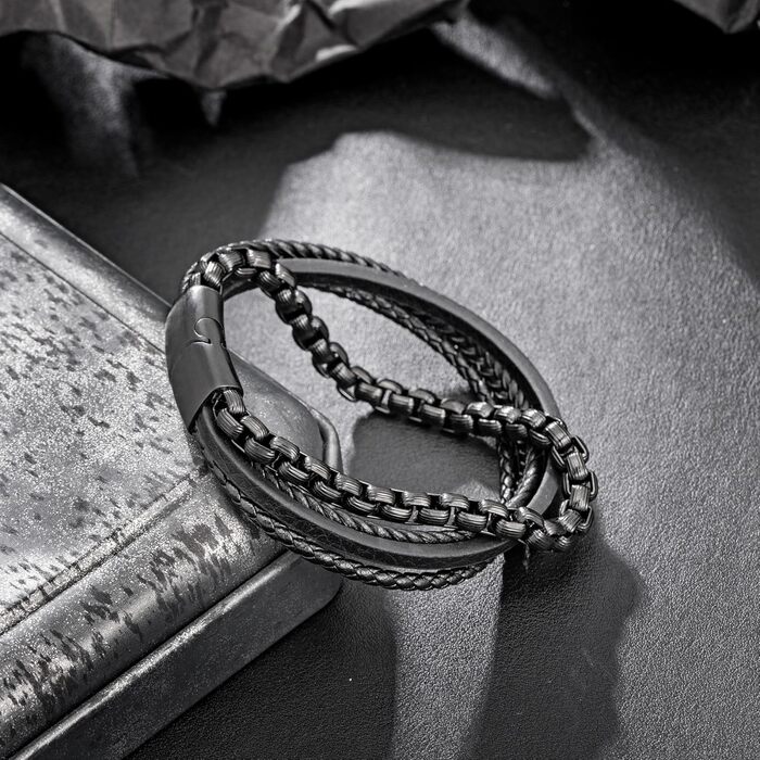 Чоловічий браслет Murtoo зі шкіри та нержавіючої сталі з магнітним застібком (20 см, чорний, коричневий)