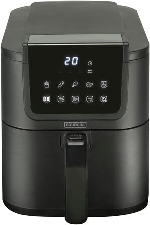 Фритюрниця BOURGINI з керамічним покриттям, 5 літрів, 1500 Вт, чорна (без шкідливих речовин)