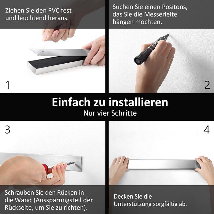 PAUDIN Magnetic Knife Strip 45 cm - Magnetic Knife Holder for Kitchen Knives made of Stainless Steel with Extra Strong Magnet as Knife Holder for Wall, Self-Adhesive for Kitchen Utensils or Tools
