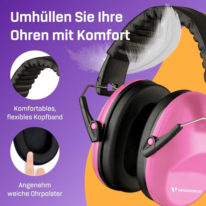 Навушники захисні Vanderfields Premium - шумопоглинання 33.2 dB, рожевий (Double Pink) - для дорослих та підлітків