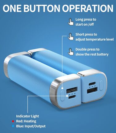 Електричні грілки для рук 5000mAh (2 шт.) - багаторазові, для активного відпочинку, дитячі, зимовий подарунок для жінок, чоловіків та дітей (блакитні)