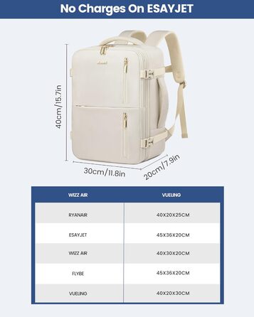 Рюкзак LOVEVOOK для жінок, ручна поклажа, 40x30x20 см, 24л, для ноутбука 14 дюймів, для подорожей, бізнес-рюкзак, бежевий