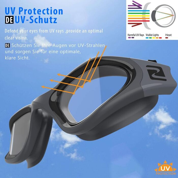 ZABERT W1 Плавальні окуляри для дорослих, антифог, UV-захист, водонепроникні, унісекс, сірі, прозорі лінзи