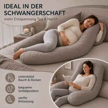 U-подібна подушка для вагітних та годування sei Design XXL, подушка для сну на боці для підтримки спини та стегон, колір taupe, стібана