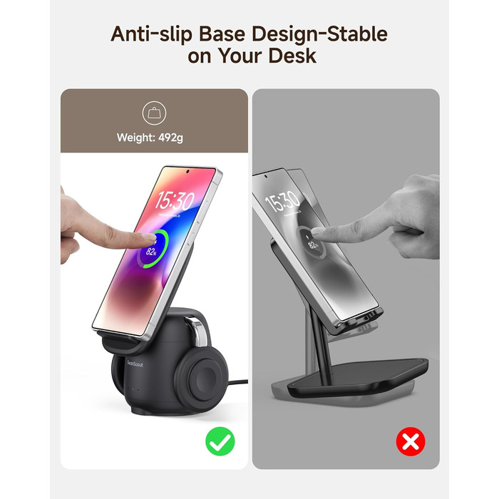 Бездротова зарядка SwanScout 3-в-1 для Samsung S25 Ultra, S24, S23, Z Flip 7, Z Fold 7, Galaxy Watch 8/Ultra/7/6/5/Buds, білий (чорний)