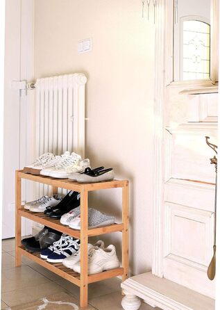 dibea Shoe Rack with 3 Shelves, Shoe Cabinet, Bamboo Shelf, Standing Shelf, Kitchen Shelf, Living Room Shelf, 70x26x55 cm, natural color, Natural