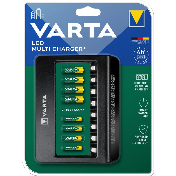 Зарядний пристрій VARTA для акумуляторів AA/AAA, LCD Multi Charger+ (до 8 акумуляторів), індивідуальна зарядка