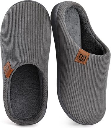 Чоловічі халапи WateLves з корду з Memory Foam, антиковзаючі, теплі, зручні, для дому та вулиці (Смугастий сірий, 44/45 EU)