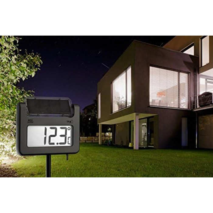 TFA Dostmann Avenue Digital Solar Garden Thermometer, 30.2026, with Light Sensor, Time Display, High/Low Values, Height 1145mm, Silver