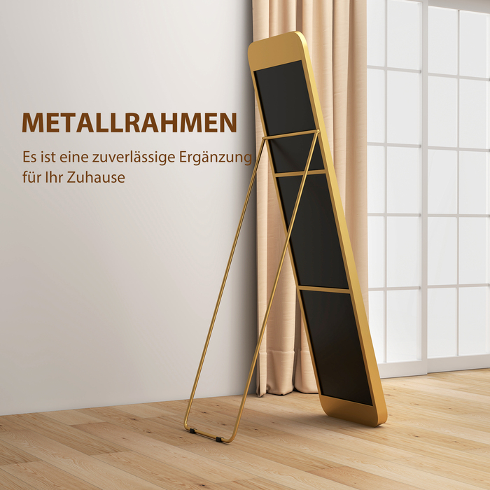 HOMCOM Full-Length Mirror 160 x 40 cm Slim Standing Mirror with Metal Frame and Shatter-Resistant Glass, Wall Mirror for Standing, Leaning, Mirror for Living Room, Bedroom, Hallway, Gold | Aosom