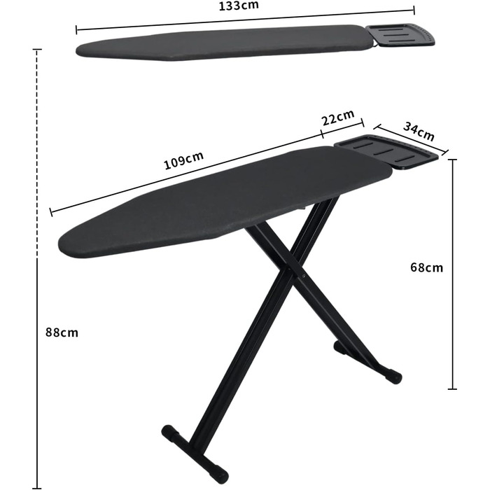 Прасувальна дошка Duwee з великою парогенераторною стацією, складна, регульована по висоті, з термостійким покриттям, товстим фетровим покриттям, міцними ніжками, чорна, 33x109 см