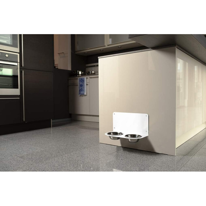 Настінна годівниця для собак Schmeck.bar: стабільна, з мисками, для маленьких та середніх собак (600x228x306 мм, 2 миски, білий матовий)