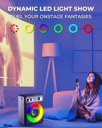 BONAOK Караоке Мікрофон для Дорослих, Портативна Караоке Машина з Bluetooth, 2 Мікрофони, 15 Вт, Підсвітка, Чорний T03