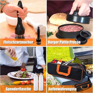 Набір гриль-аксесуарів Kwaiyole: набір інструментів для гриля з нержавіючої сталі, важкий гриль-шпатель, аксесуари для кемпінгу, BBQ, Smoker, Plancha, газового гриля. Ідеальний подарунок для чоловіків та жінок.