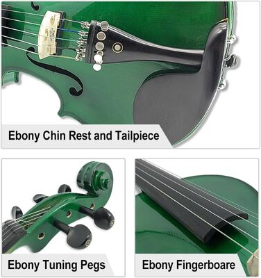 Електрична скрипка з 5 струнами, кленова та ялицева деревина, акустична скрипка, ебонітові фурнітури, 4/4, блакитний (зелений) колір