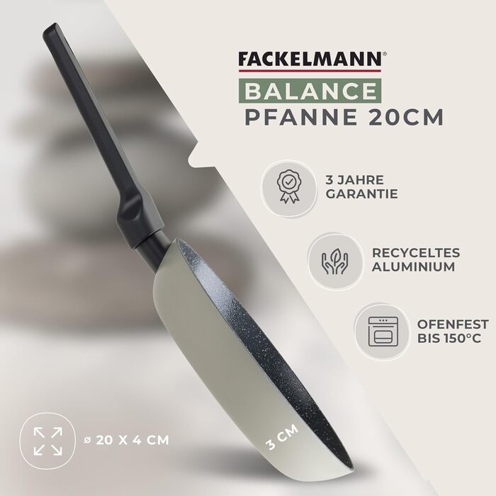 Сковорода Fackelmann Balance 28 см з екологічного алюмінію з антипригарним покриттям Ceramic, без PFAS, для індукційних плит, термостійка ручка, Green Smoke