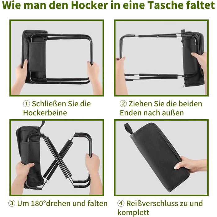 Складний туристичний стілець EASYLOCK, чорний. Максимальне навантаження 150 кг