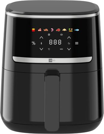 Аерофритюрниця aeco Compact 4,3 л з цифровим дисплеєм, 1500 Вт, 8 програм, регулювання температури 80–200°C, компактна, з книжкою рецептів