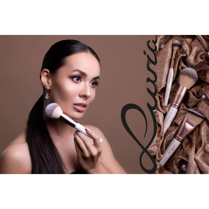 Luvia Prime Vegan Pro Makeup Brush Set - 12 Brushes, Blender Sponge, Cleaning Mat - Pearl & Coffee