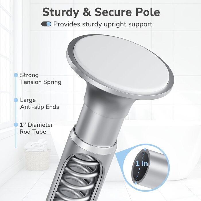 USHOWER Кутова шторка для душу з регульованою штангою, 4-ярусна, з органайзером для шампуню та мила, нержавіюча сталь, 130-307 см, срібляста