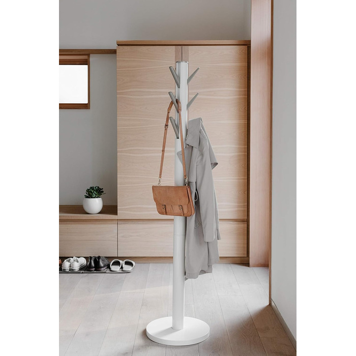 Umbra Flapper Coat Rack – Clothes Rack with 9 Foldable Hooks for Entryway and Office, Wood, White, 57.2 x 57.2 x 165.1 cm, White