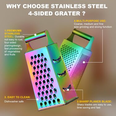 Тёрка YDware з нержавіючої сталі, квадратна, 23,7 см, для овочів, 1 шт. (Райдужна)