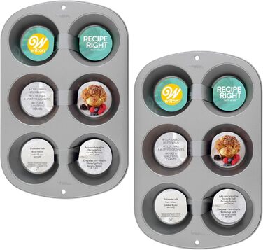Wilton Jumbo Muffin Pan, Recipe Right, Non-Stick, Standard, 6 Cup, 2-Pack