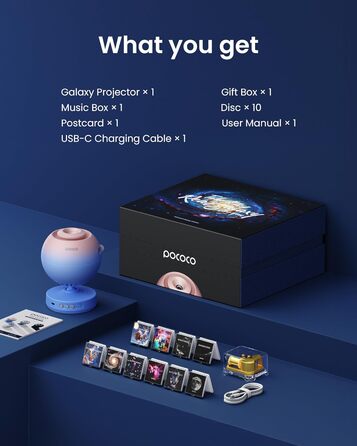POCOCO Starry Sky Projector, Galaxy Star Projector, Home Planetarium for Kids and Adults; for Bedrooms, Interiors; as Decoration, Sleep Aid, and Relaxation - with 2 Discs (Healing Vibes Gift Box Pink Blue)