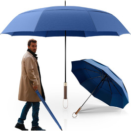 Logan & Barnes Stormproof Umbrella - 120cm Diameter, Wooden Handle - XXL Large Umbrella for 2 People - Chicago Model (Blue)