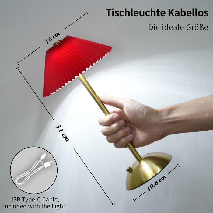 Світлодіодна настільна лампа бездротова з димером, 3 режими кольору, акумуляторна, металева. Для ресторану, спальні, читання (Червона)