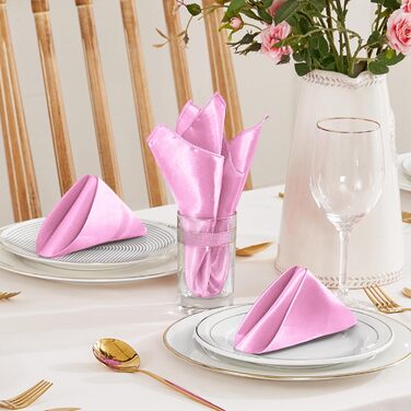 Aormenzy 50-Piece Light Pink Satin Napkins, 12 x 12 inches, Party Cloth Napkins, Square Satin Napkins, Dining Table Napkins, Soft Fabric Napkins for Wedding, Banquet, Party Decoration