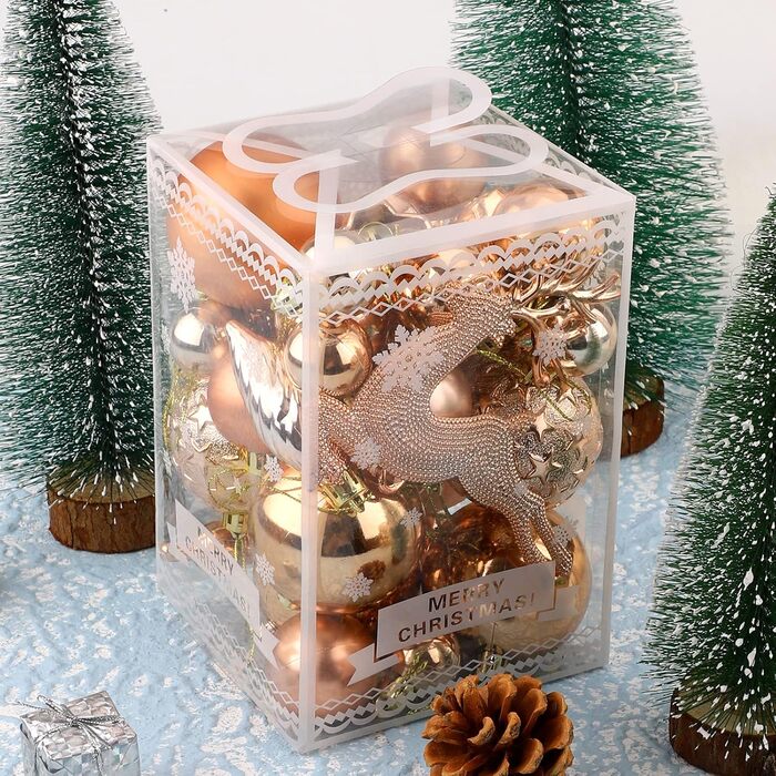 30 шт. Новорічні кулі Рожеве золото, прикраси для ялинки, 3см, 4см, 6см, міцні, для дому та святкування