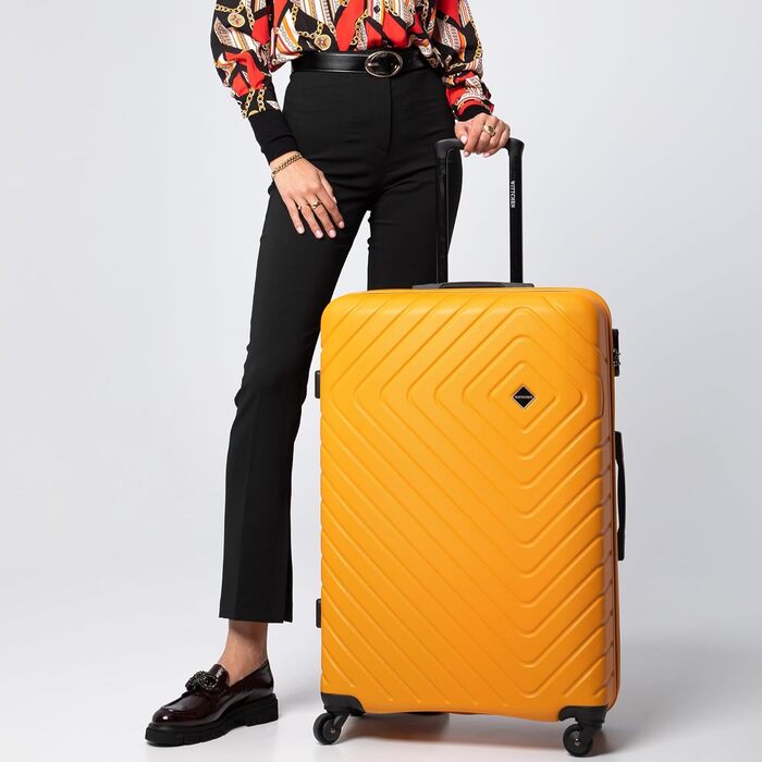 Набір валіз WITTCHEN Cube Line (S+M+L) з ABS, геометричним тисненням, 4 колесами, телескопічною ручкою та комбінаційним замком (Оранжевий)