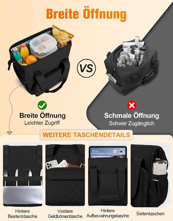 Чохол-холодильник 20 л, чорний: ізольована сумка-ланчбокс з PEVA-підкладкою, водонепроникна, з кількома відділеннями та плечовим ременем – для роботи, школи, авто, пікніка